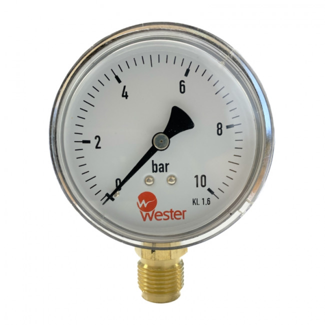 Манометр Wester 1/2" до 10 бар диаметр 80 мм Манометр Wester 1/2" до 10 бар диаметр 80 мм