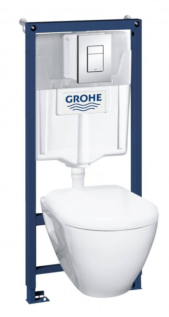 Инсталляция для унитаза 4 в 1 GROHE Solido Perfect с подвесным унитазом Система инсталляции, GROHE Solido, QuickFix, набор 5 в 1 с подвесным унитазом и панелью смыва Arena Cosmopolitan