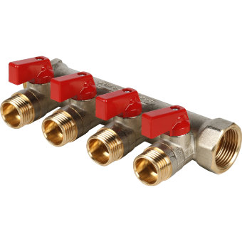 Коллектор 4 отвода с шаровыми кранами STOUT 3/4" 1/2"(красные ручки) (SMB 6200 341204)