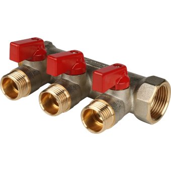 Коллектор 3 отвода с шаровыми кранами STOUT 3/4" 1/2" (красные ручки) (SMB 6200 341203)